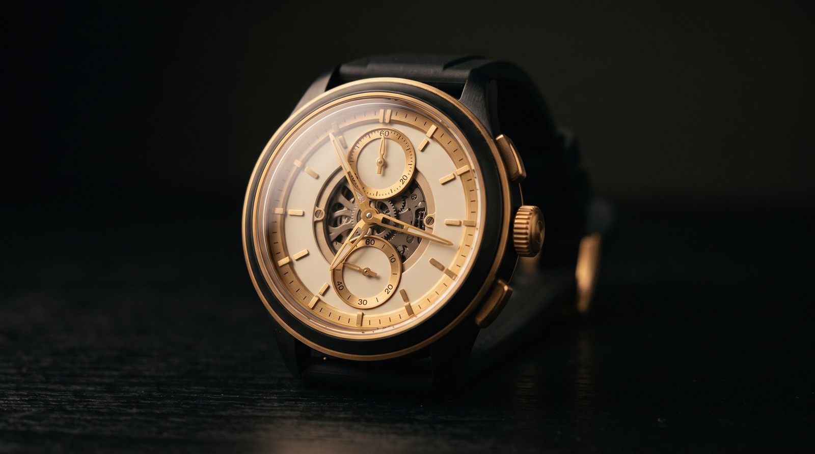 Luksusowy zegarek - złoty chronograf na czerni