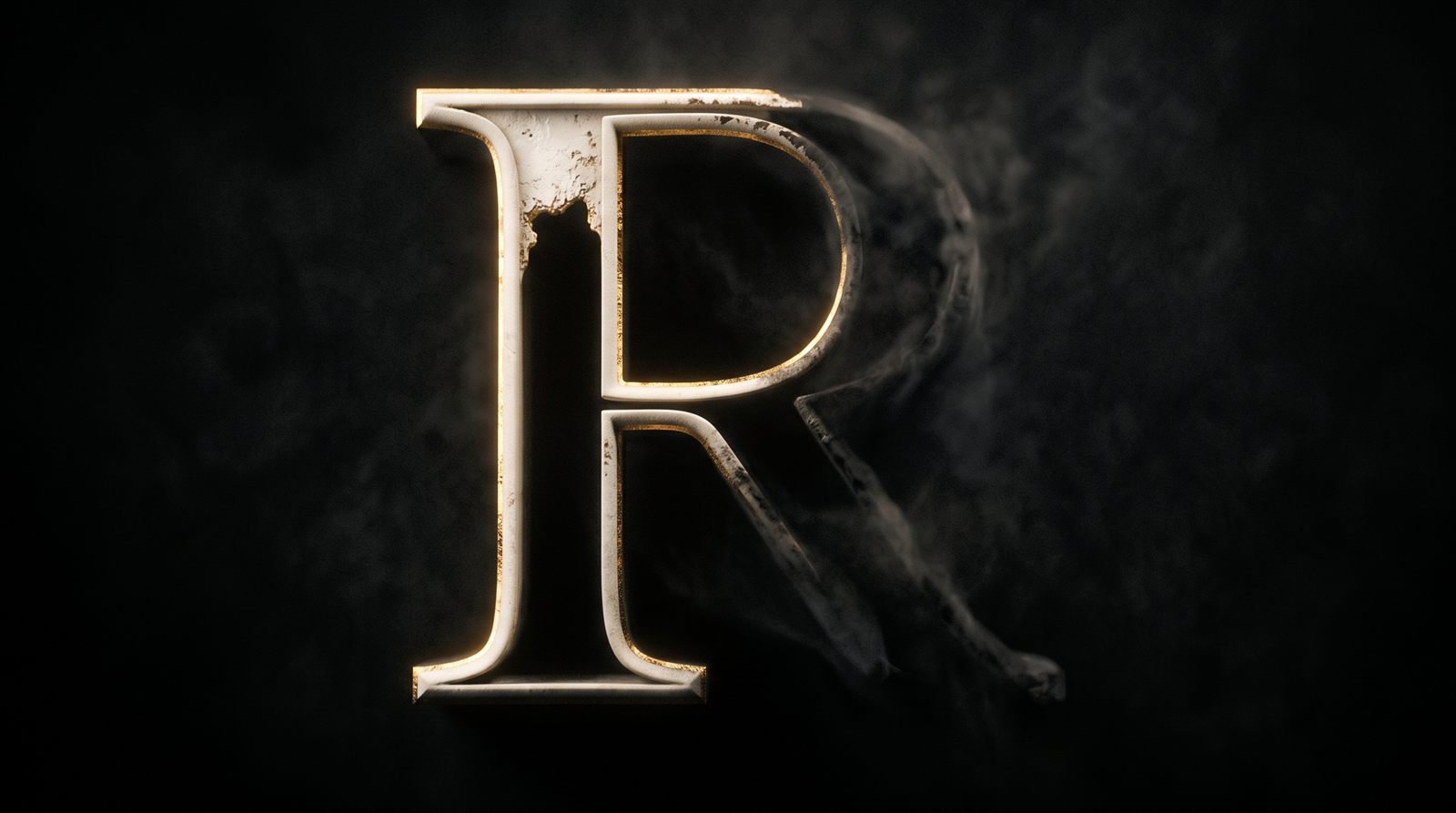 Złota litera R - detal typografii premium